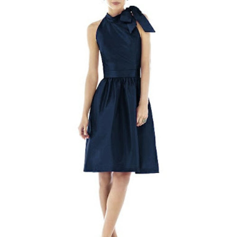 Alfred Sung Tie Neck Navy Dress